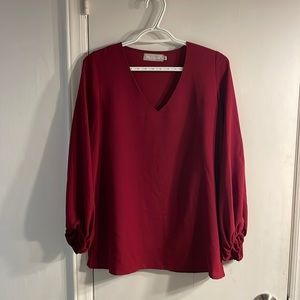 Red 3/4 puff sleeve blouse